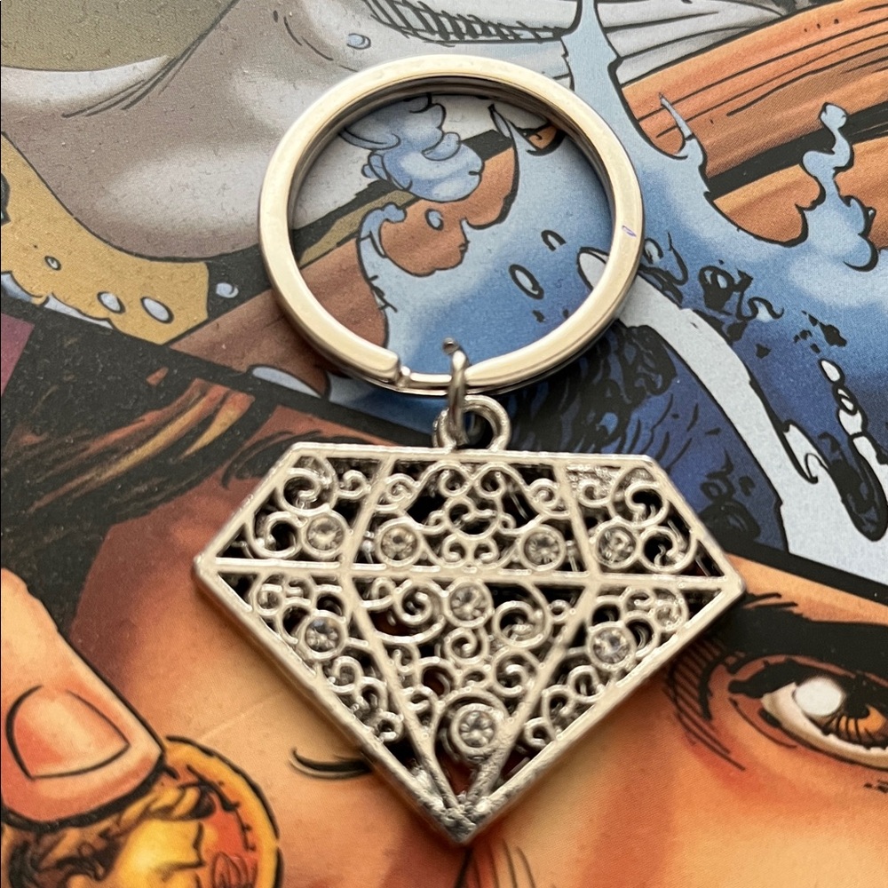 Silver Diamond-Shaped Keychain